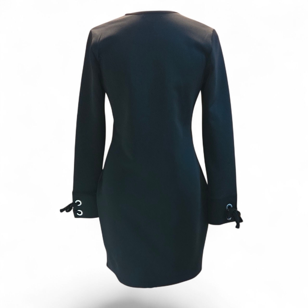Sheilay Black Lace-Up Grommet Front Long Sleeve Mini Dress Women’s M Whimsigoth - Picture 3 of 12